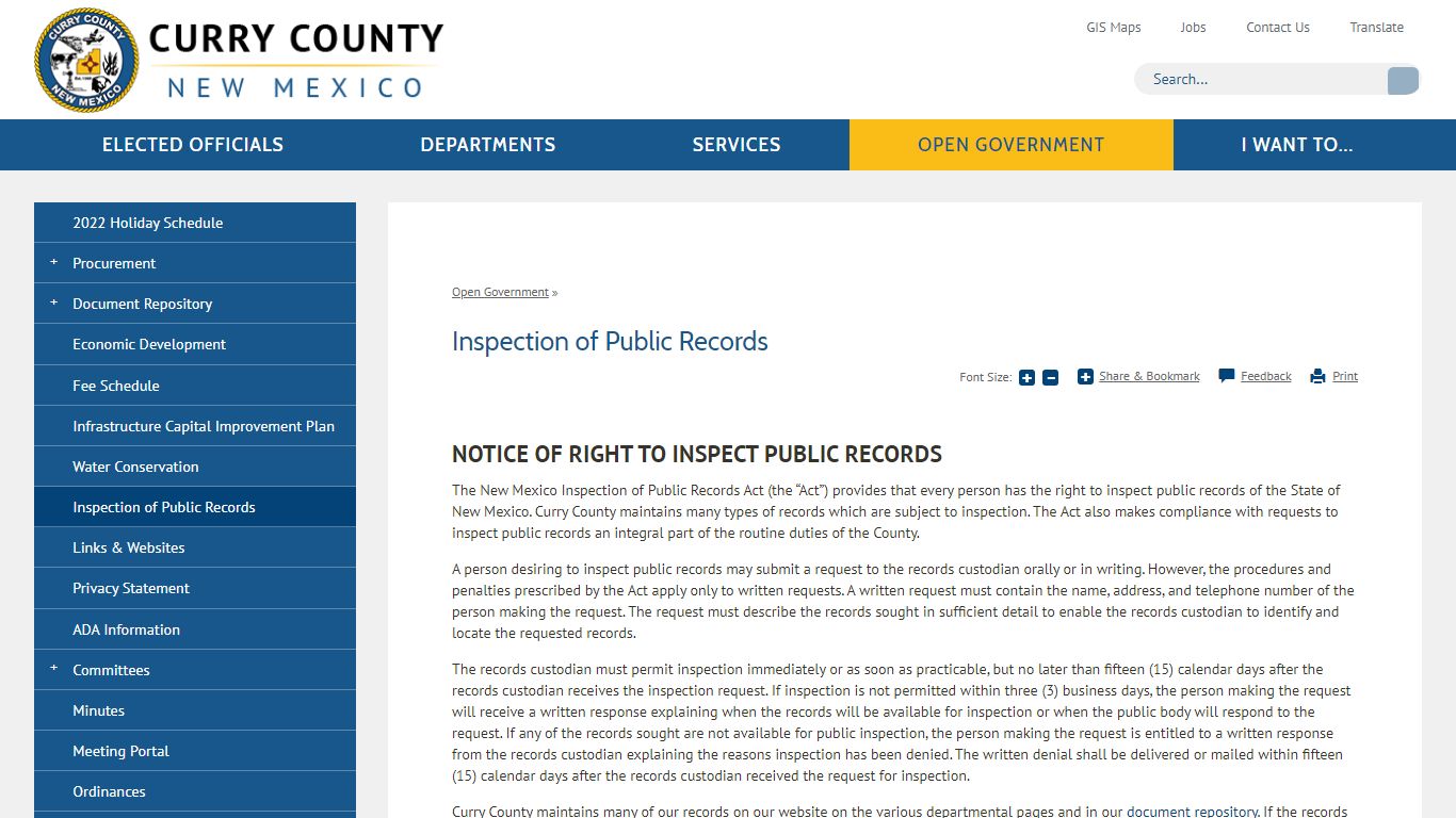 Inspection of Public Records | Curry County, NM
